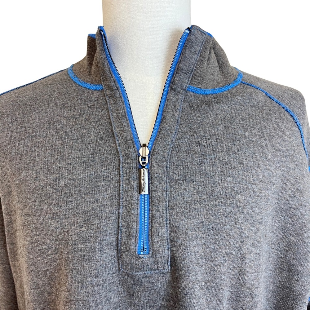TOMMY BAHAMA Blue Gray Reversible 1/4 Zip Mens Sweater XL Travel Vacation Preppy - Picture 7 of 11